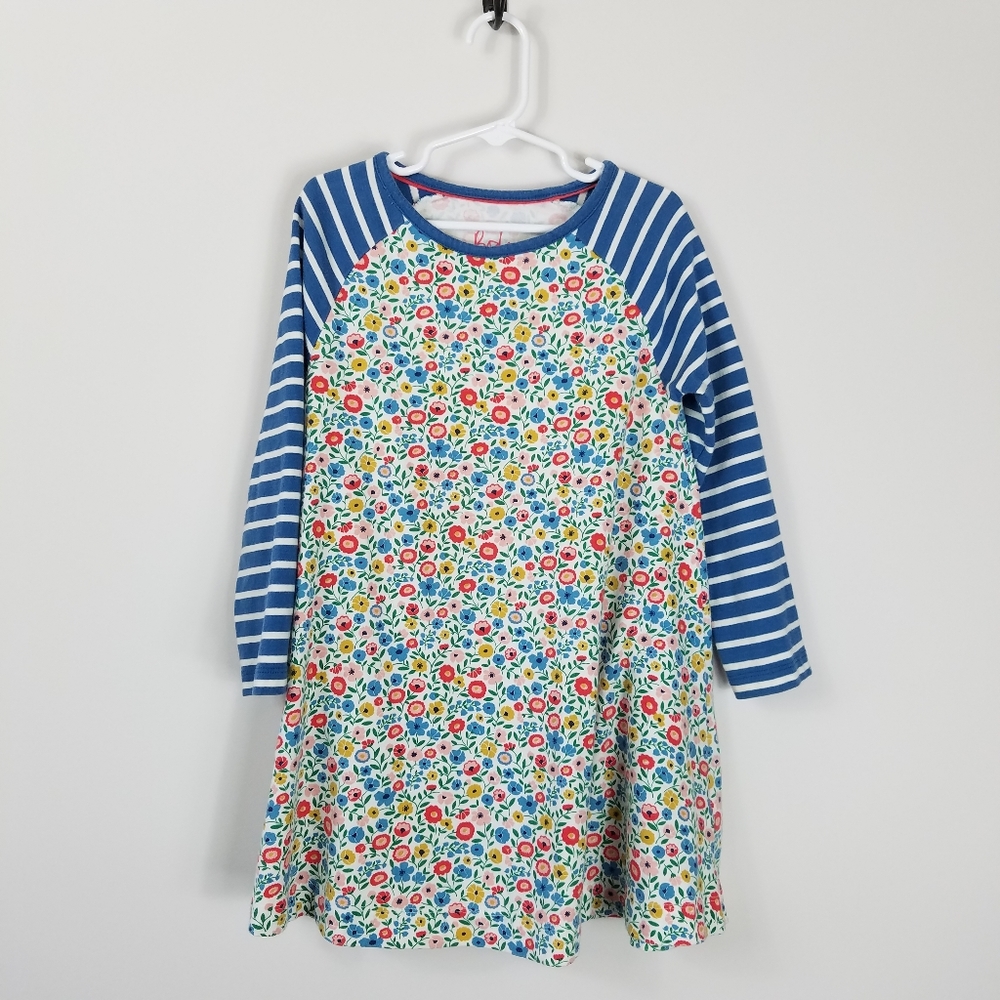 Mini Boden floral stripe long sleeve swing dress cottagecore size 5 6